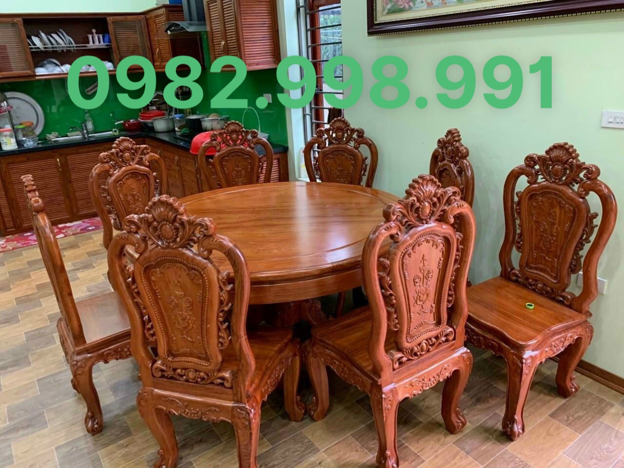 Bộ bàn ghế ăn gỗ hương 8 ghế