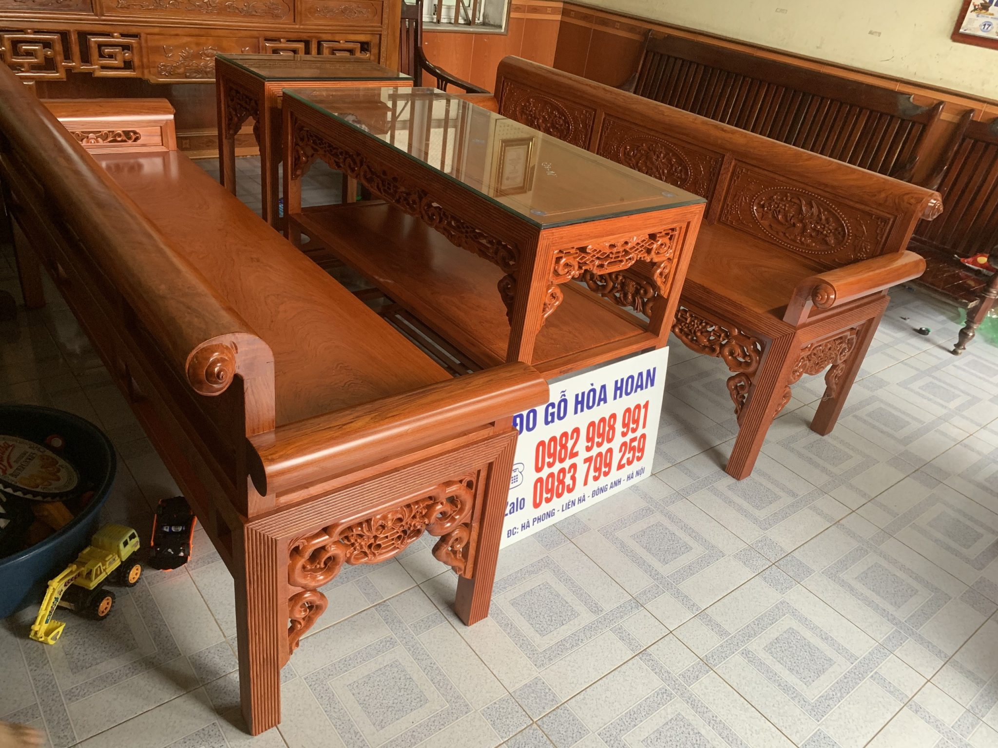 Bộ ghế trường kỷ gỗ Hương Đá vân đẹp 