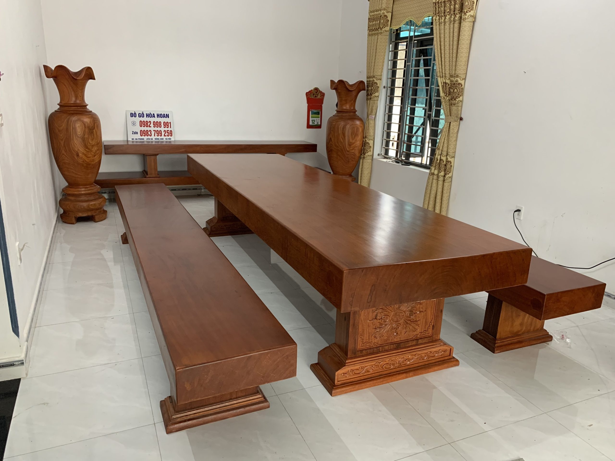 Bộ bàn ăn gỗ hương dài 3m60 rộng 107 (1)