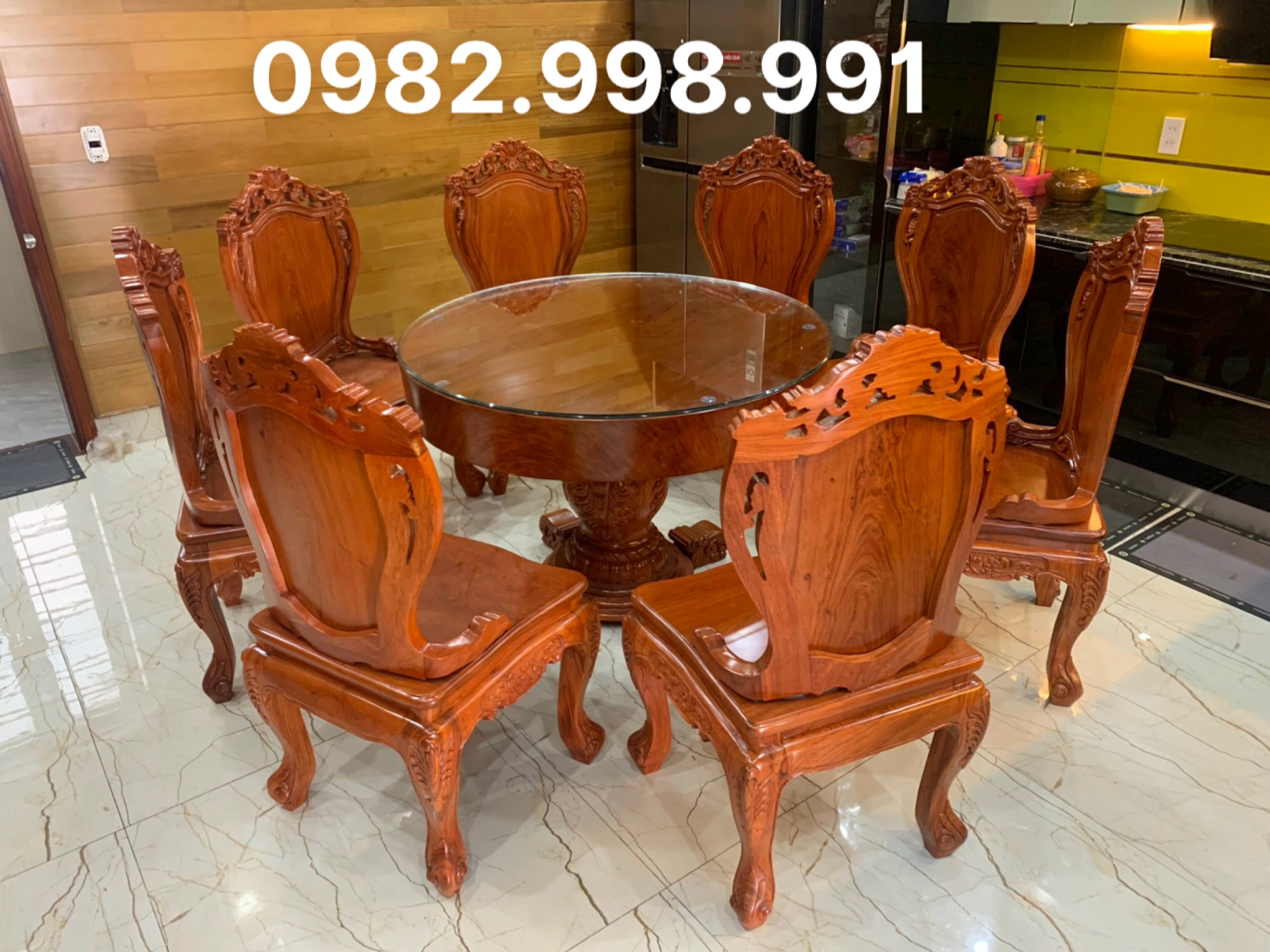 Bộ ghế ăn gỗ hương gồm 8 ghế bàn rộng 1m10 dầy 14 phân (1)