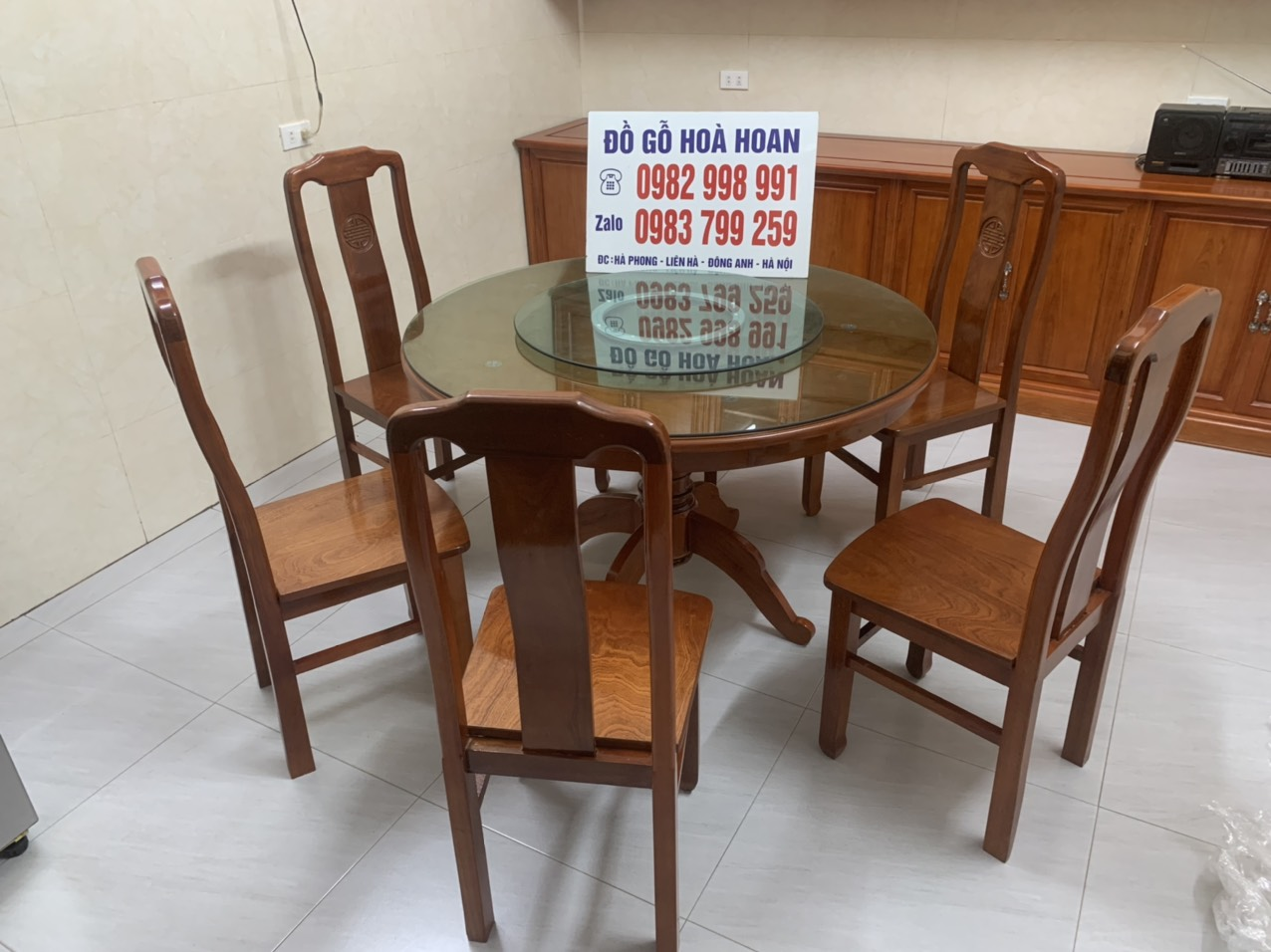 Bộ bàn ăn gỗ xoan đào - bàn ăn tròn 6 ghế hiện đại