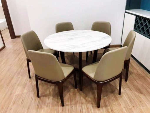 Bộ bàn ăn tròn 6 ghế mặt đá