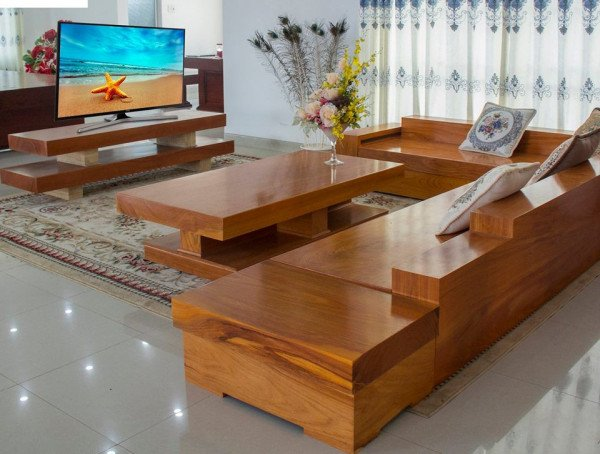 Bộ sofa gỗ nguyên khối gỗ hương mang màu sắc tân cổ điển