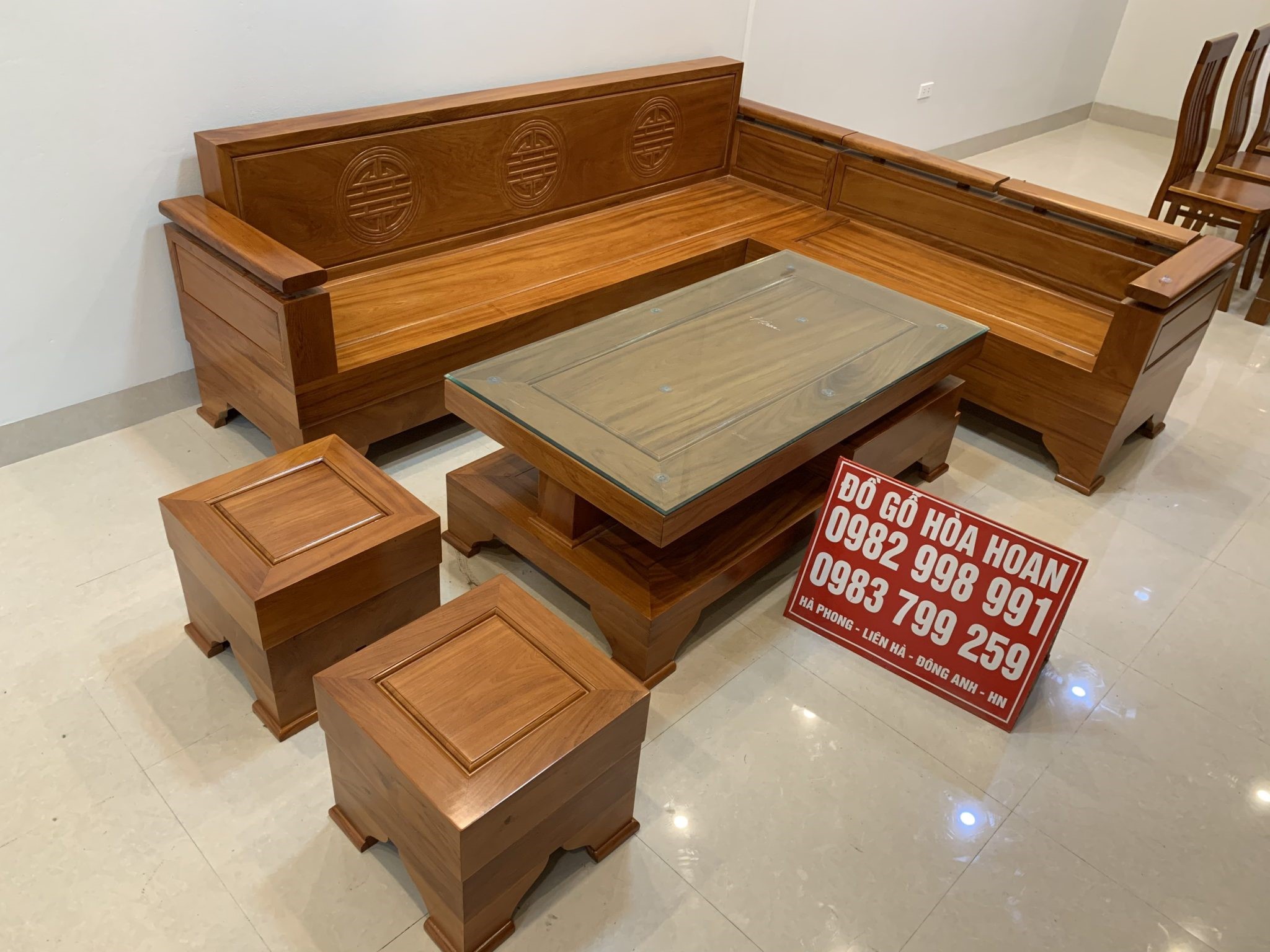 Sofa nguyên khối gỗ lim chữ L