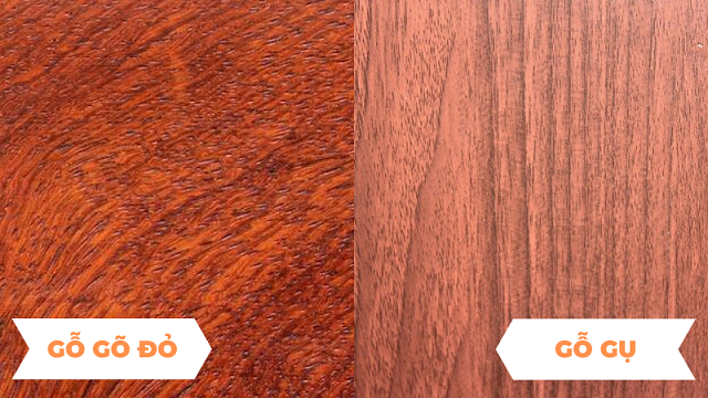 So sánh gỗ gõ đỏ và gỗ gụ về màu sắc