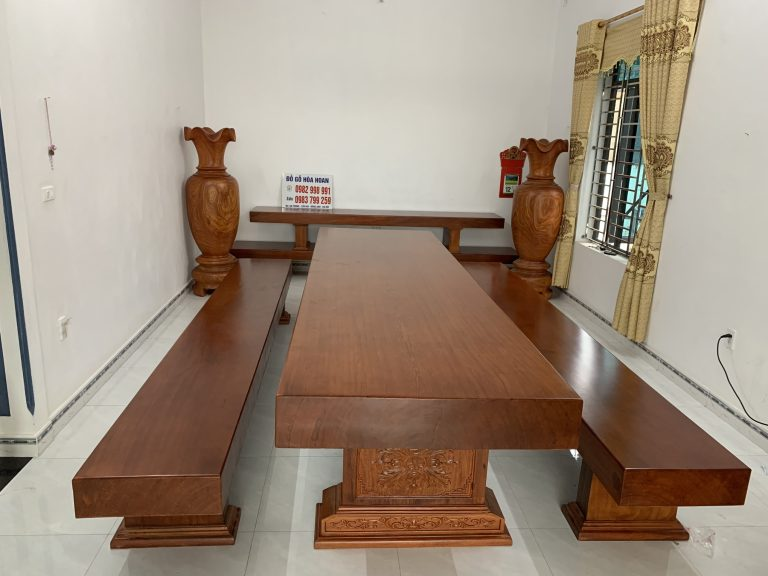 Bộ bàn ăn gỗ hương dài 3m60 rộng 1m07