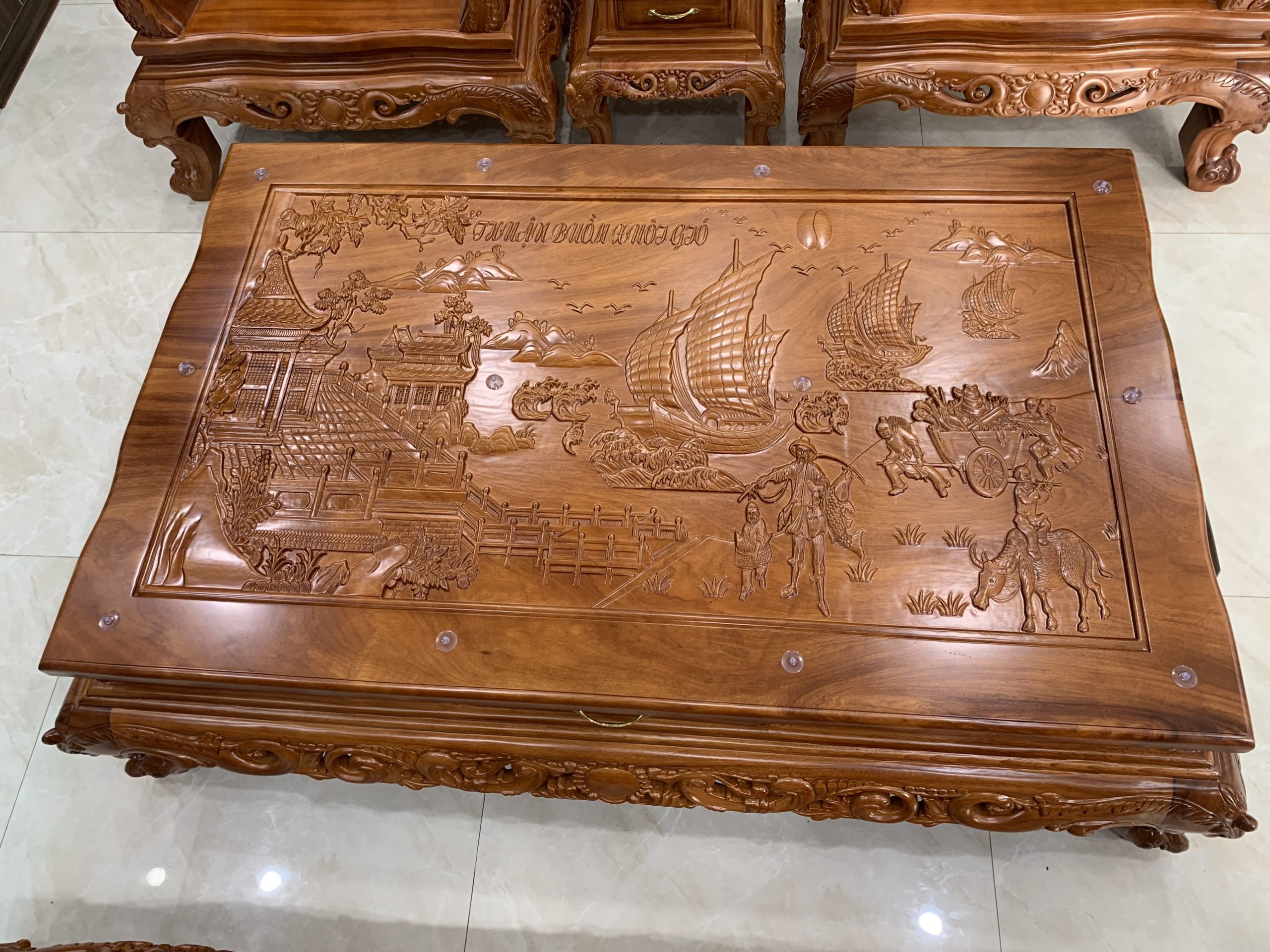 Bộ ghế hoàng gia gồm 6 món gỗ gõ cao cấp