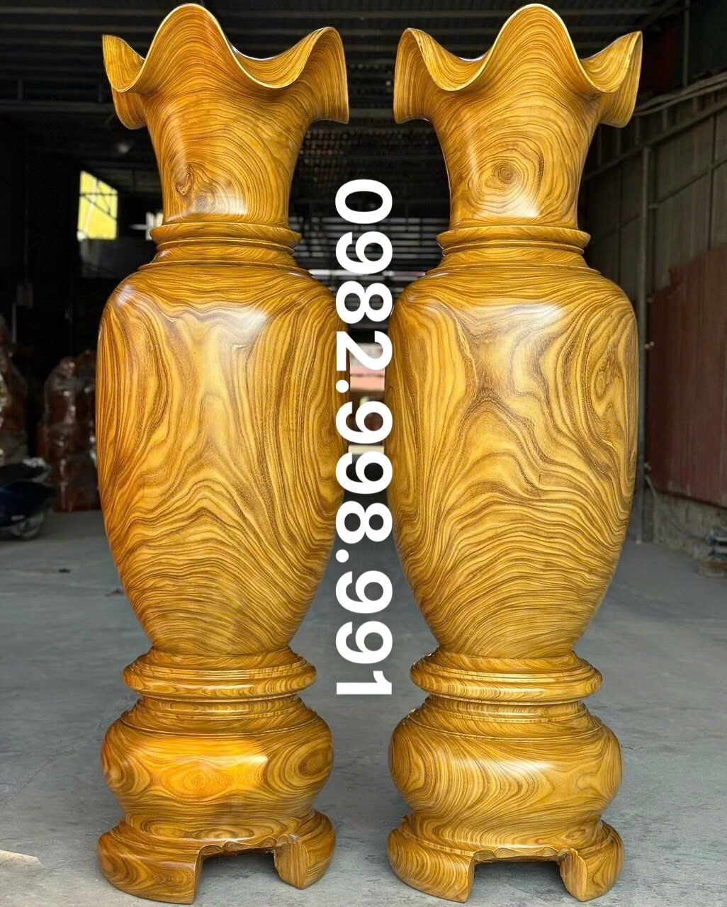 Đôi Lộc bình gỗ Cẩm vàng cao 1m56