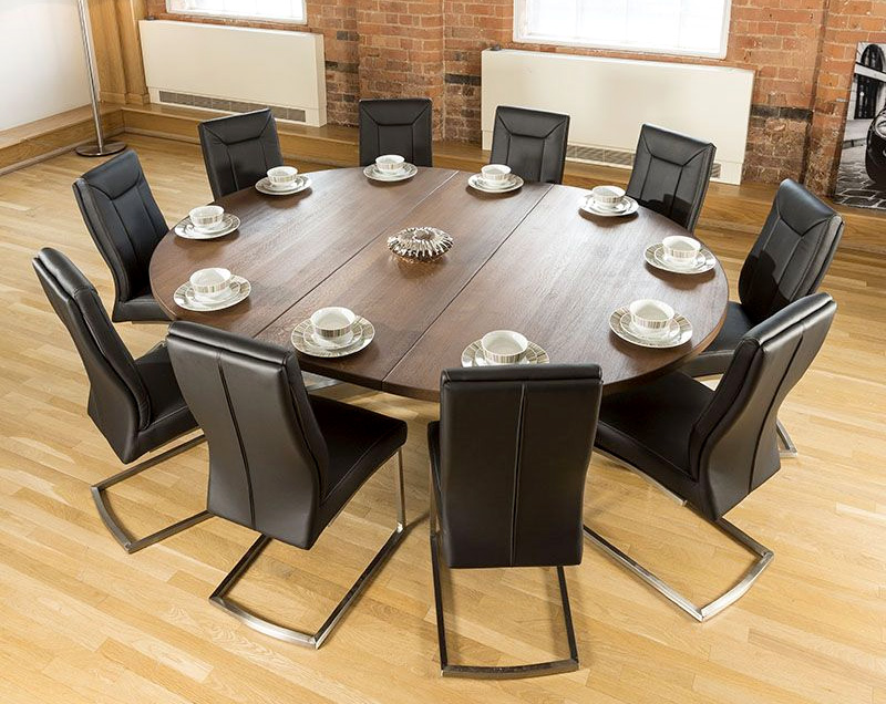 Bộ bàn ăn tròn 10 ghế quỳ bọc da màu đen đẹp