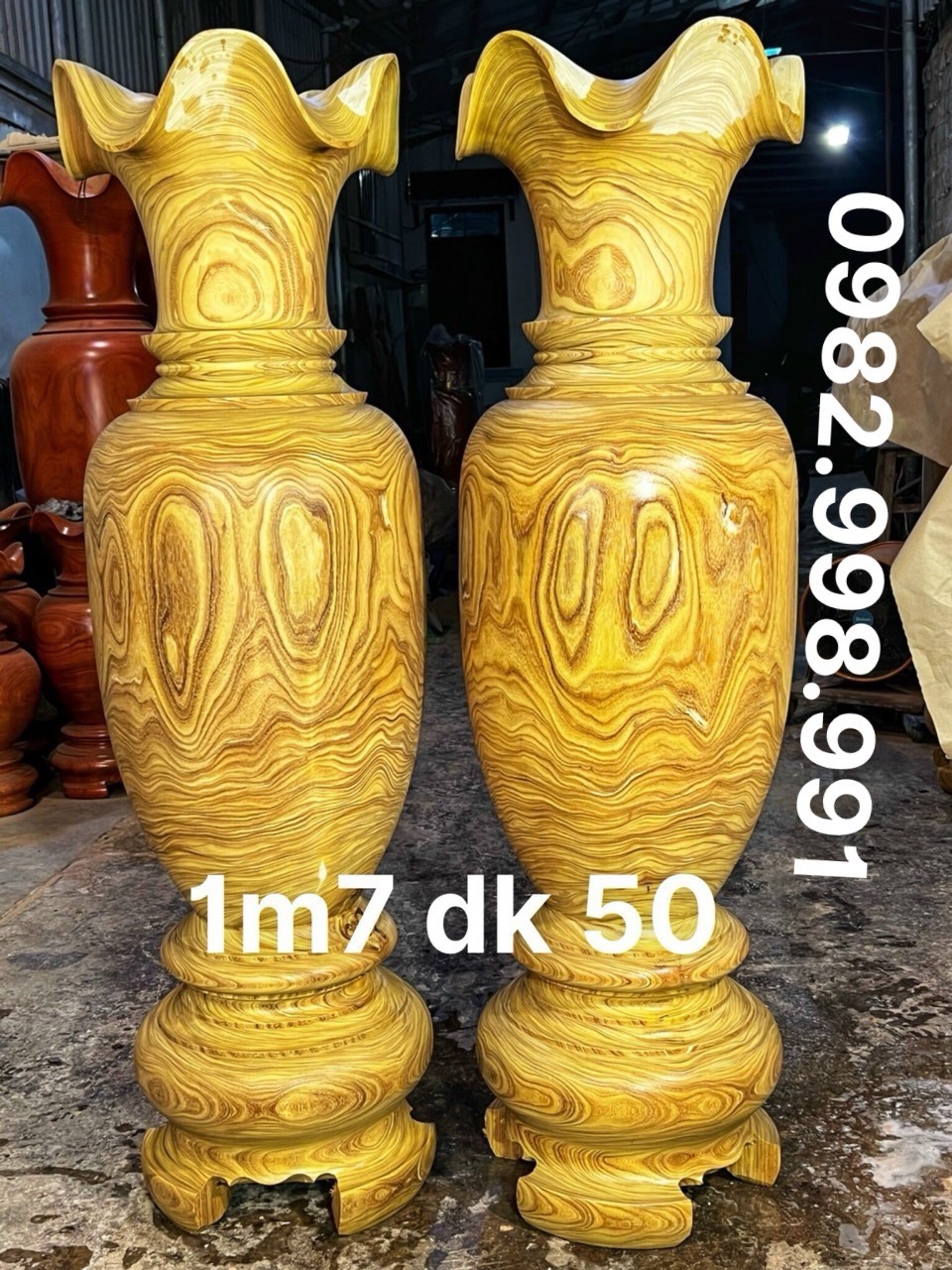 đôi Lộc bình gỗ cẩm vàng cao 1m67 đường kính 50