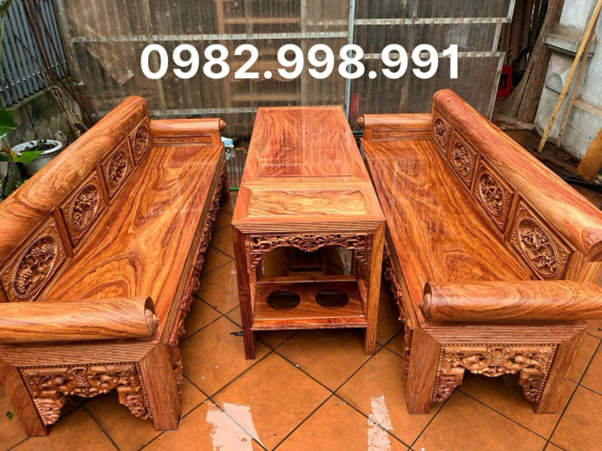 Bộ bàn ghế trường kỷ 4 ô gỗ hương đá