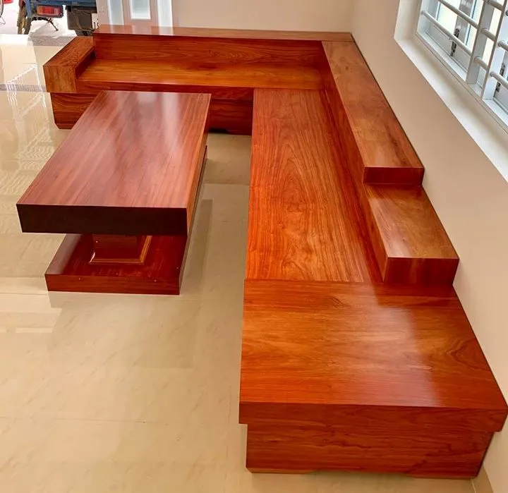 Mẫu sofa chữ L gỗ nguyên khối
