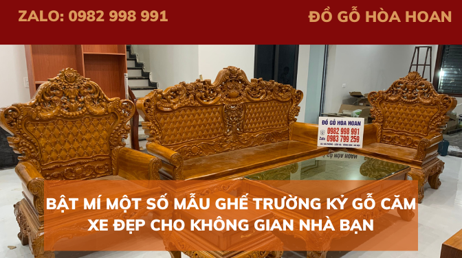 Ghế trường kỷ 5 món gỗ căm xe