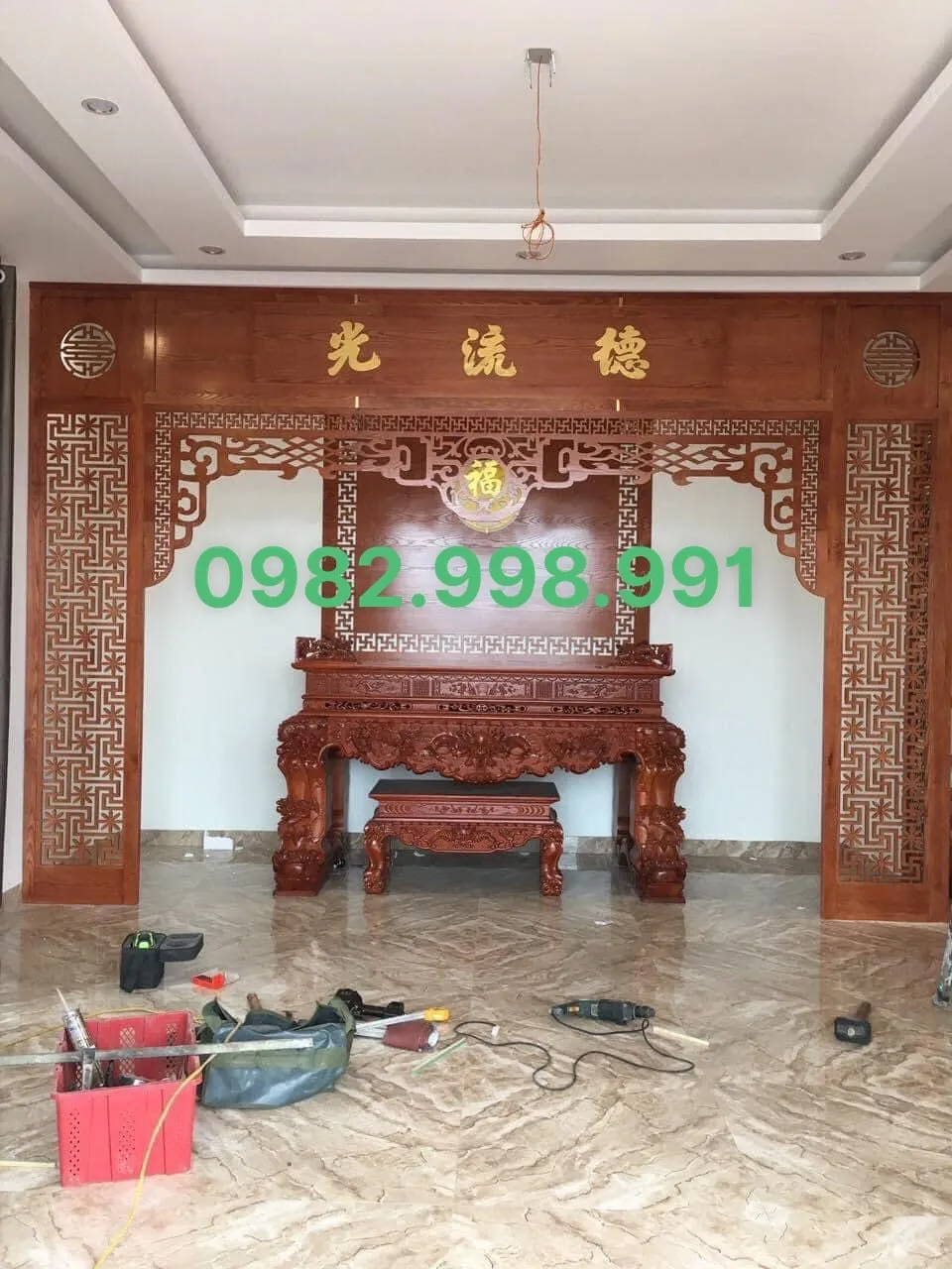 Sập thờ chân 24 mẫu tứ linh