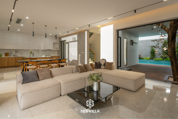 Phòng khách biệt thự phong cách hiện đại tối giản