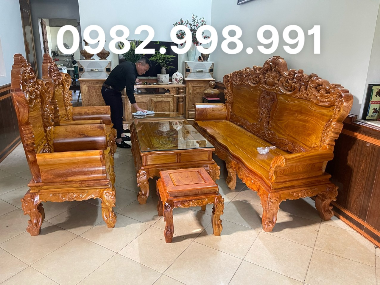 Bộ bàn ghế hoàng gia gỗ gõ bộ 6 món sang trọng