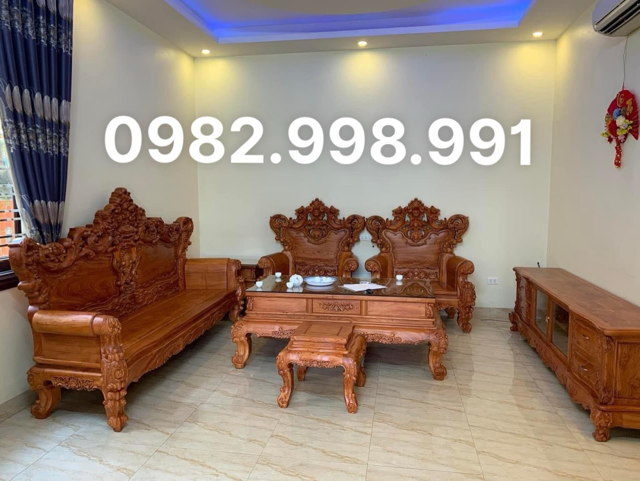 Bộ ghế hoàng gia Luis gỗ hương gồm 6 món