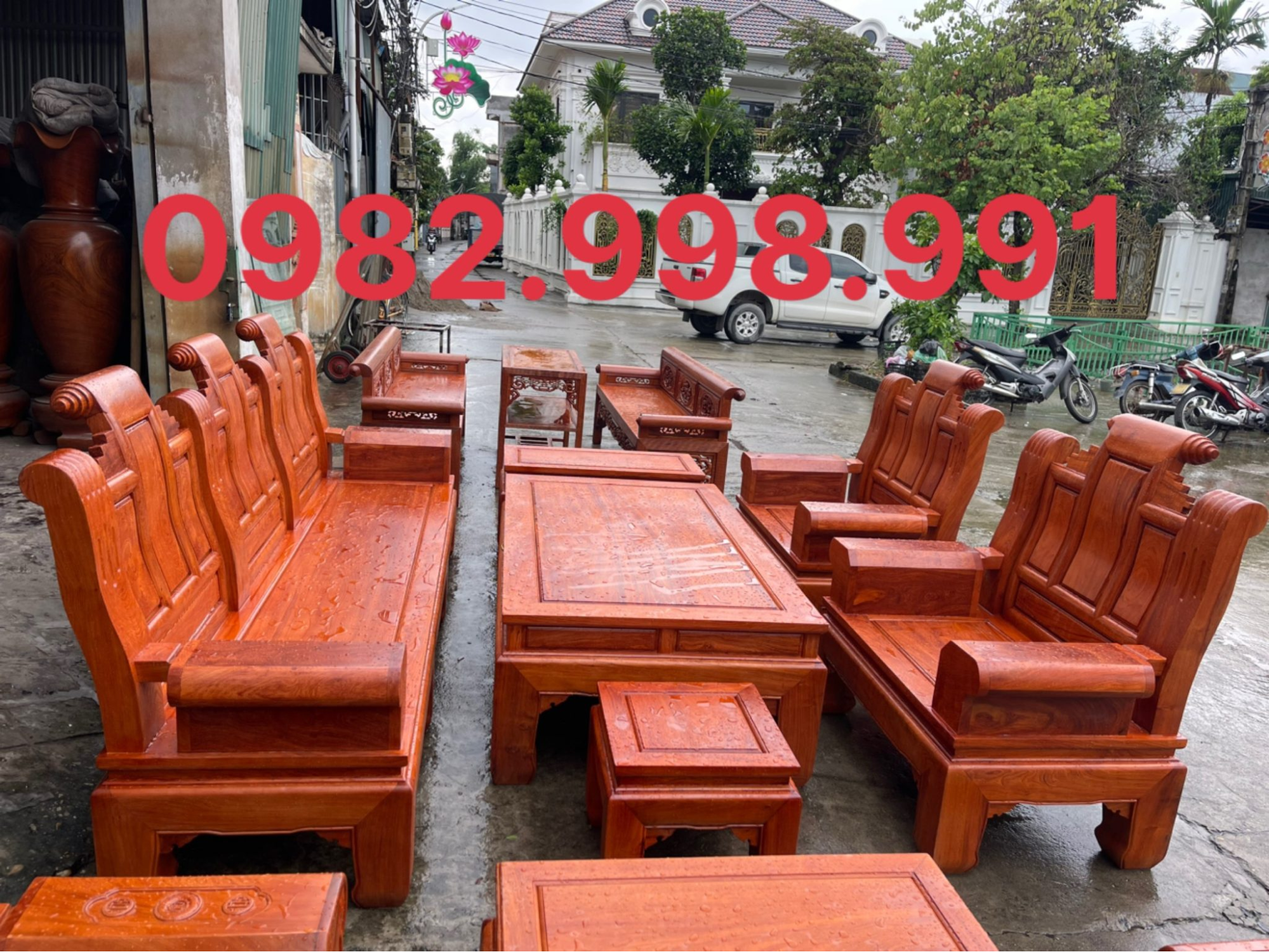 Bộ ghế gỗ hương mẫu trơn gồm 6 món