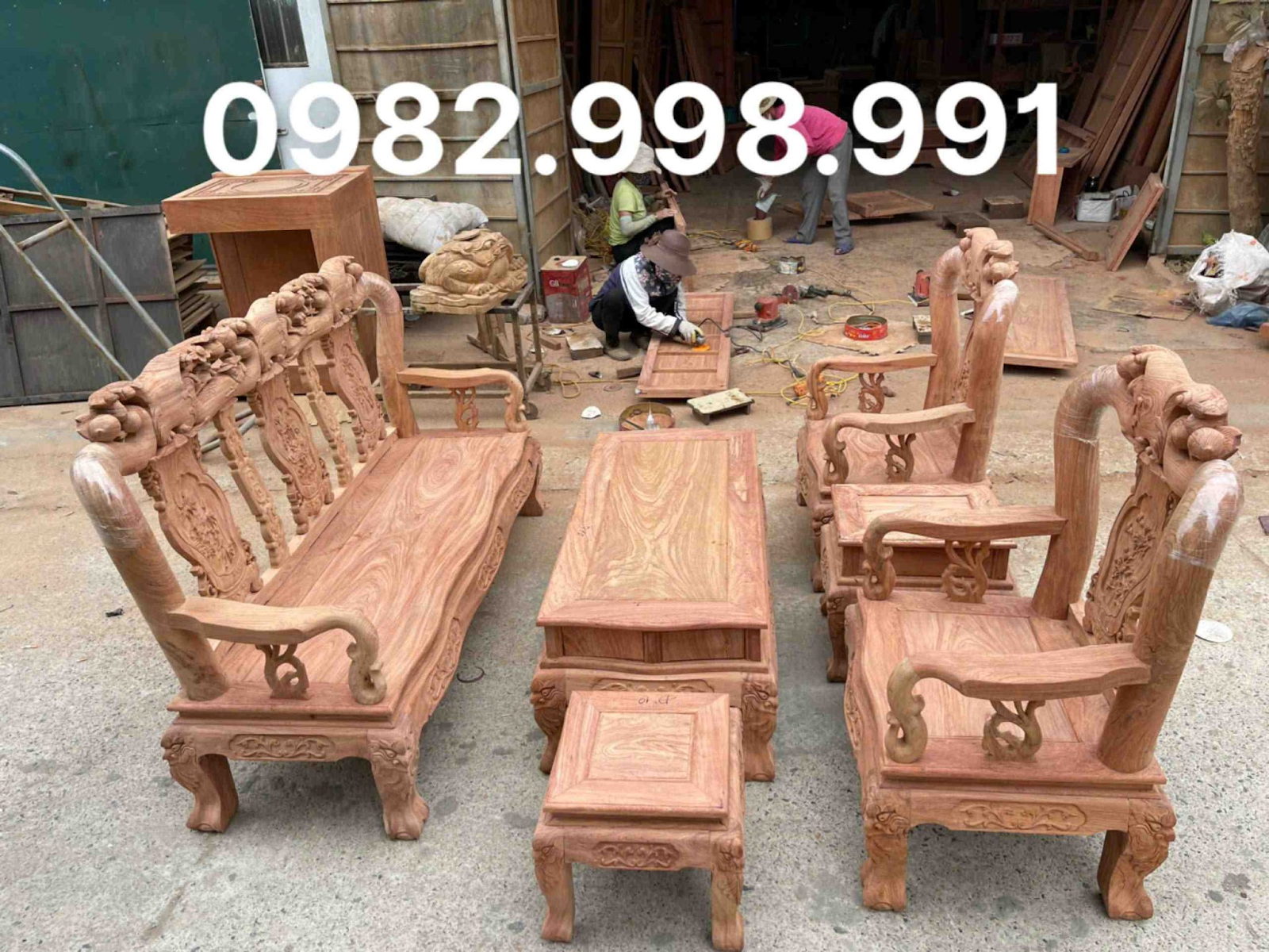 Bộ ghế quốc đào gỗ hương đá