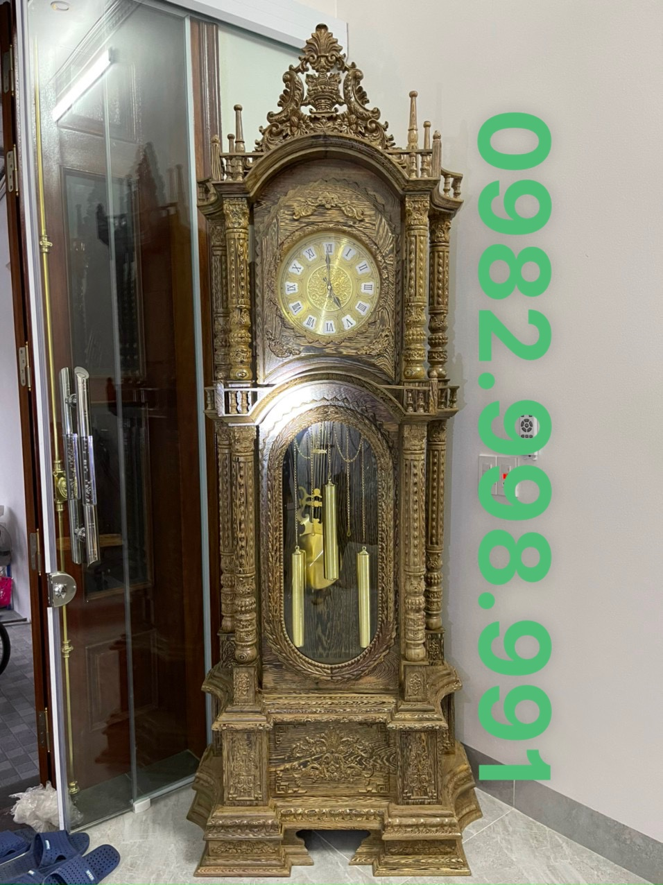 Đồng hồ tứ trụ vát gỗ mun siêu đẹp