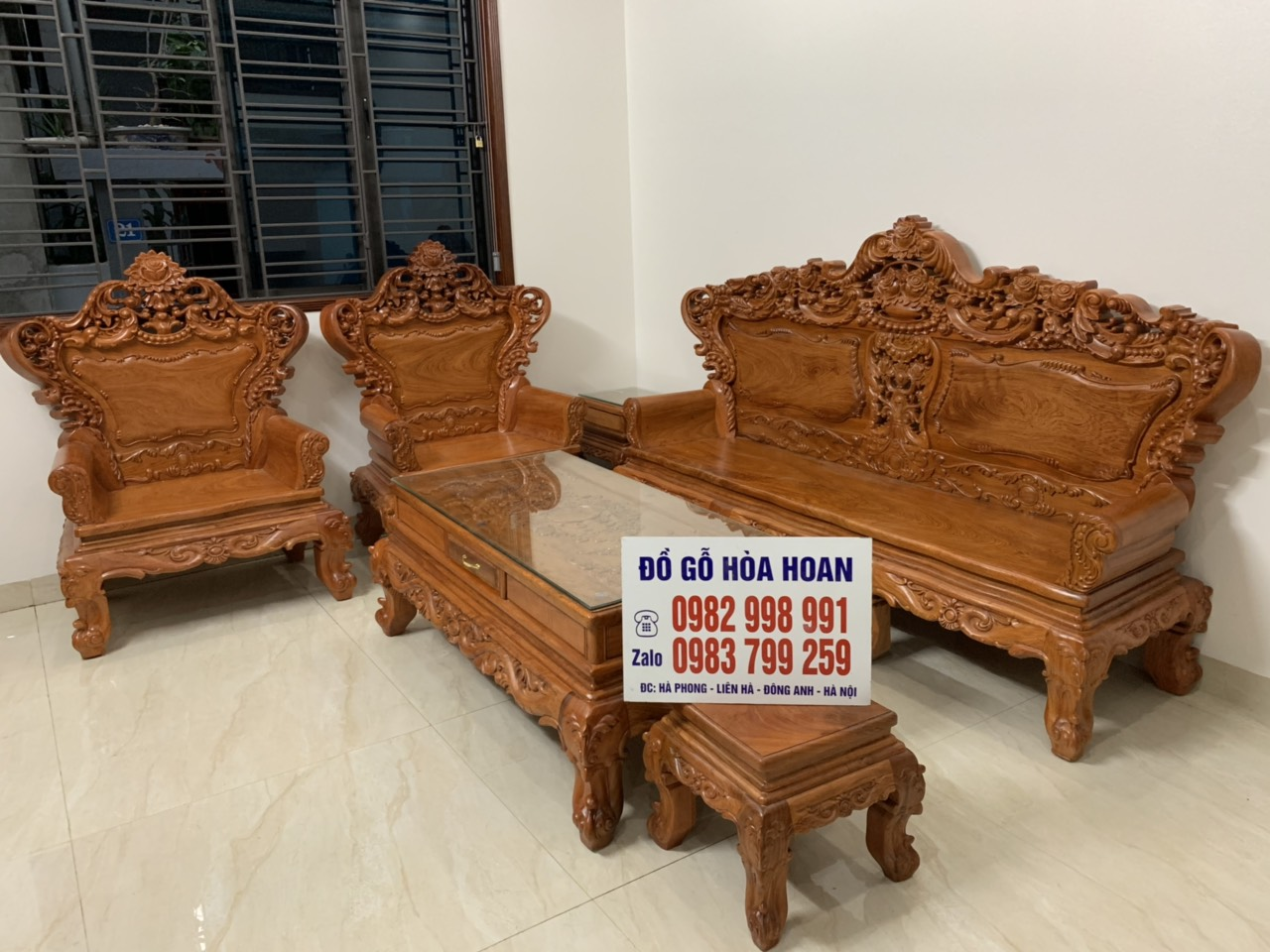 Bộ hoàng gia gỗ hương mặt tràn liền khối dầy 4 phân