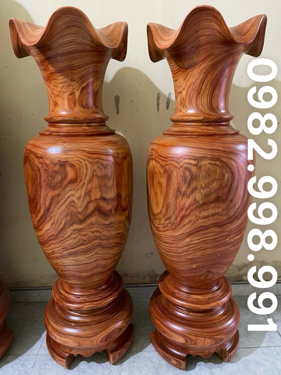 Đôi Lộc bình gỗ hương chọn gỗ chọn Vân