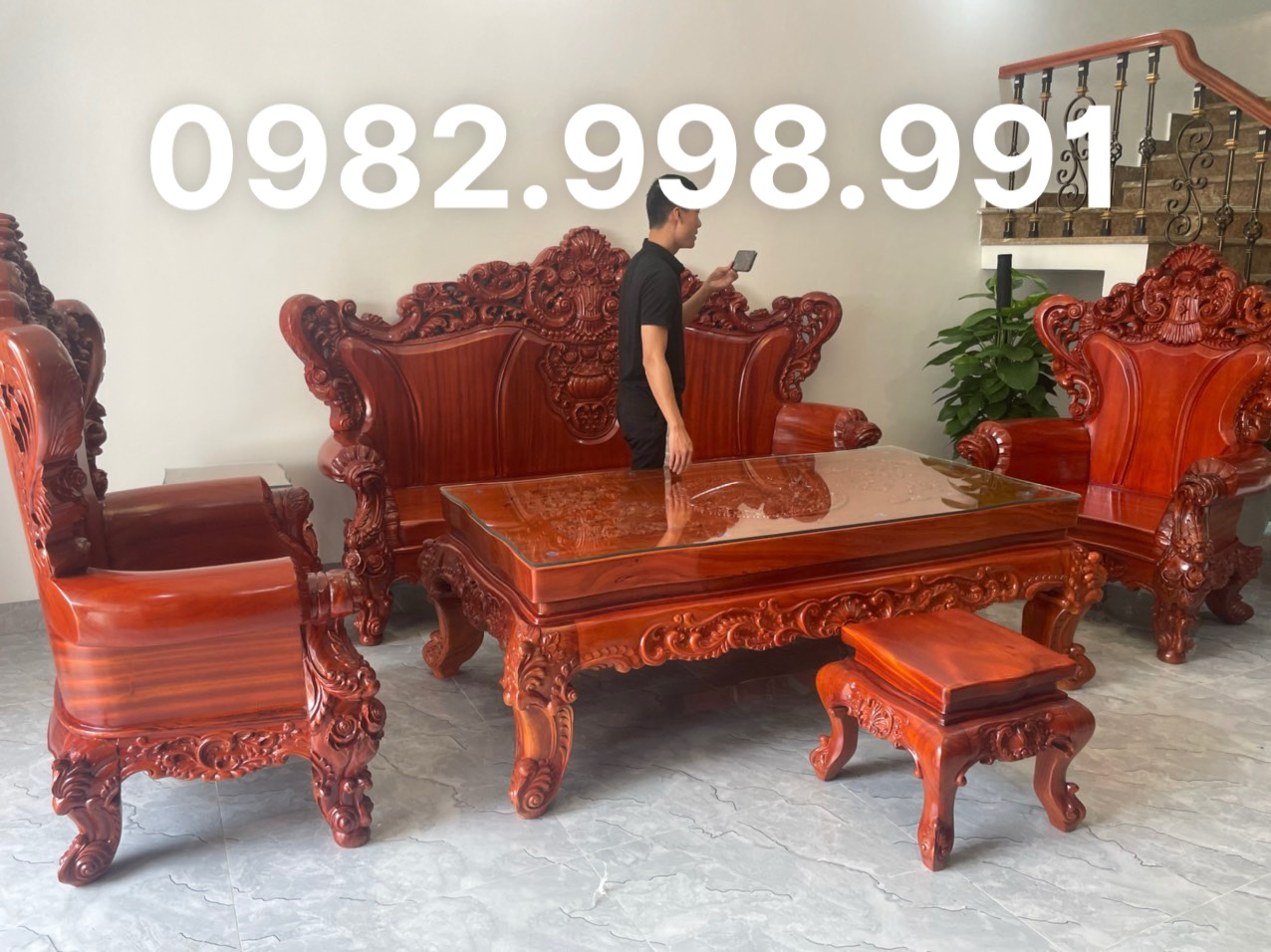 Bộ ghế hoàng gia gỗ hương đá gồm 6 món