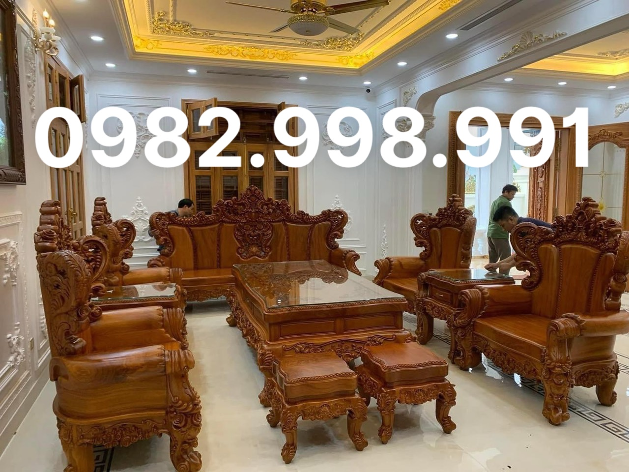 Bộ bàn ghế hoàng gia gỗ hương đá 10 món cao cấp