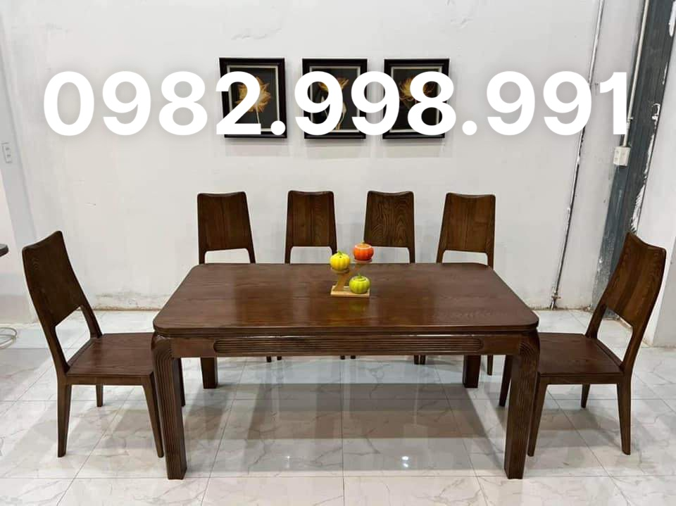 Bộ bàn ăn gỗ gõ đỏ 6 ghế phun sơn hạt dẻ