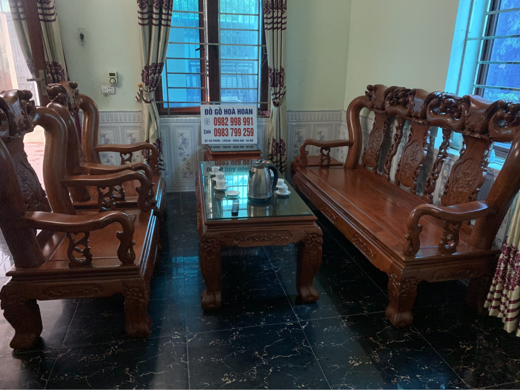 Bộ ghế quốc đào cột 12 gỗ hương