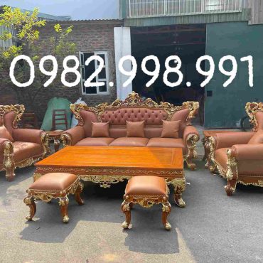 Bộ ghế hoàng gia gỗ gõ chân 24 bọc da dát vàng
