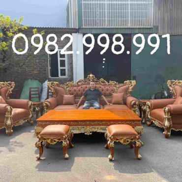 Bộ ghế hoàng gia gỗ gõ chân 24 bọc da dát vàng