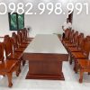 Bộ bàn ăn nguyên khối gỗ gõ ghế hoàng gia Louis Tân cổ điển 12 ghế 1 bàn
