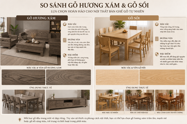 So sánh gỗ hương xám và gỗ sồi