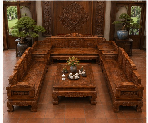 Bộ ghế chữ U chạm khắc nghệ thuật