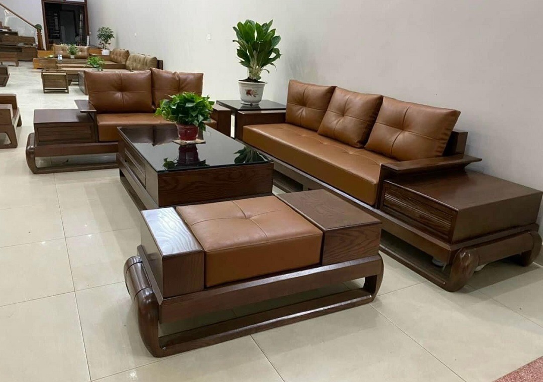 Bộ bàn ghế gỗ sồi tay hộp tích hợp ngăn kéo thông minh