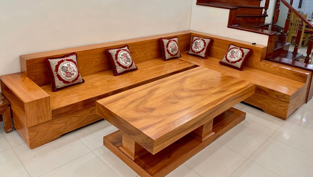 Bộ sofa góc L nguyên khối hộp gỗ cẩm vàng 