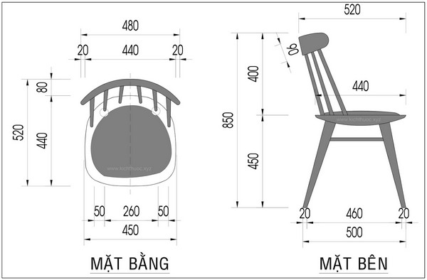 Kích thước tiêu chuẩn của ghế ăn thông dụng