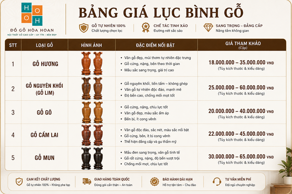 Bảng báo giá lục bình gỗ 1m8