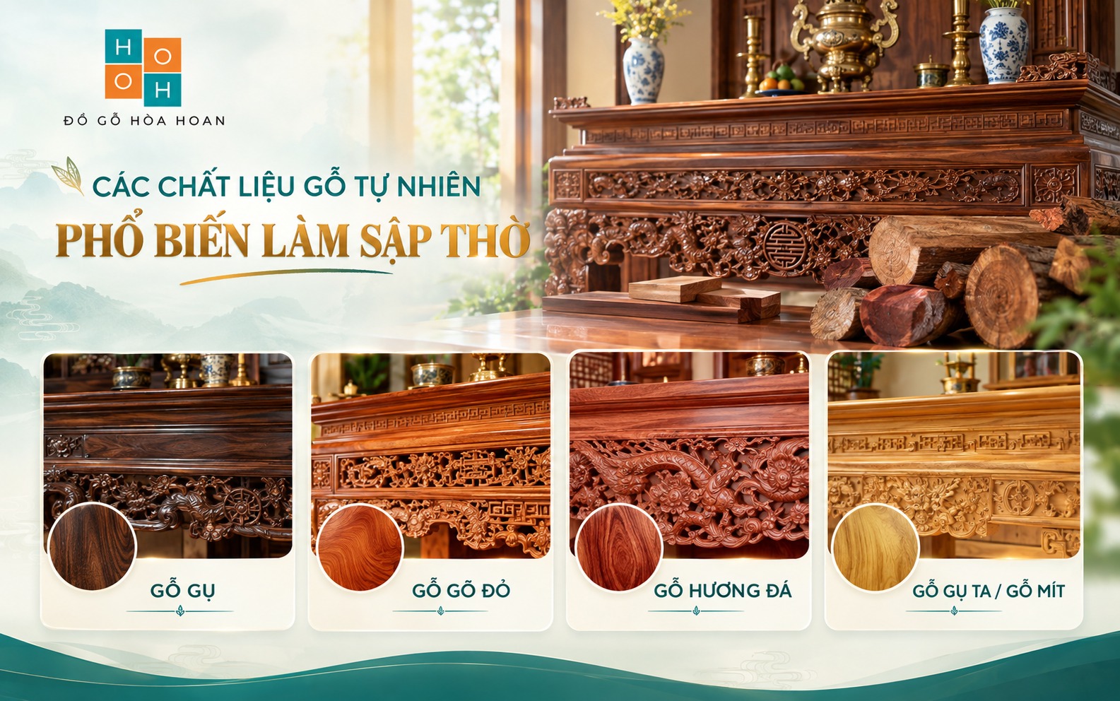 Các chất liệu gỗ tự nhiên phổ biến làm sập thờ